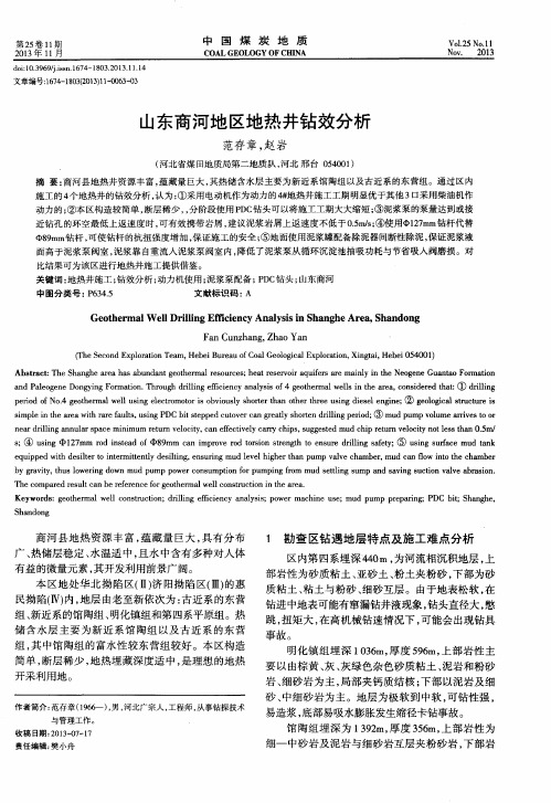 山东商河地区地热井钻效分析