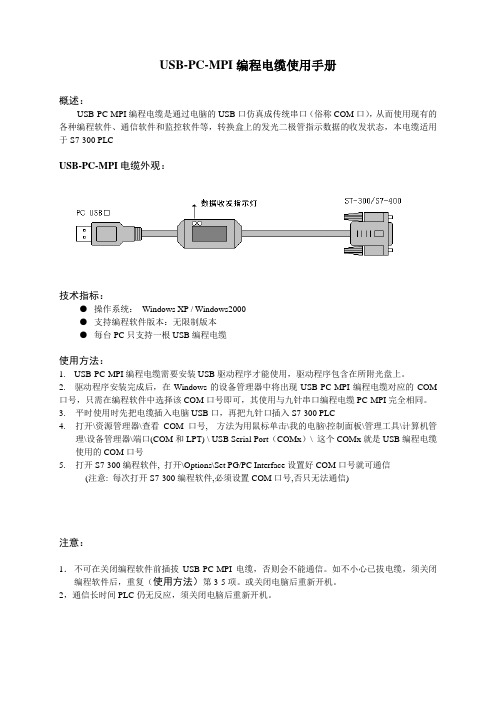 USB-PC-MPI编程电缆使用手册