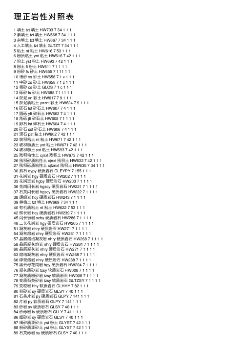 理正岩性对照表