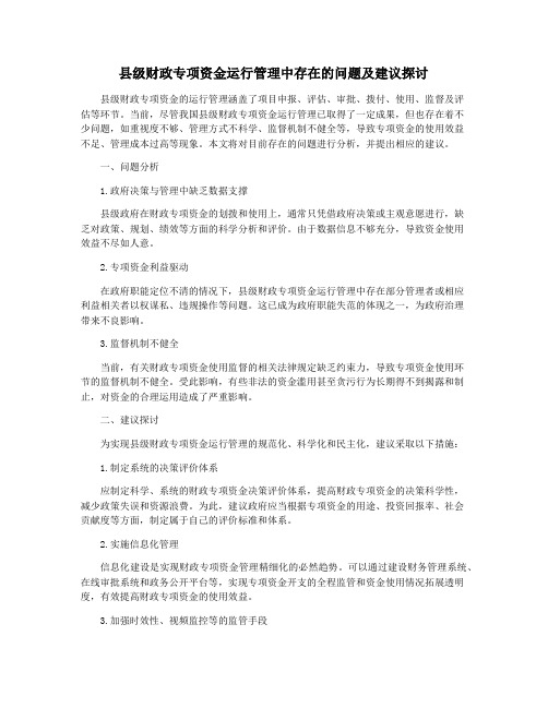 县级财政专项资金运行管理中存在的问题及建议探讨