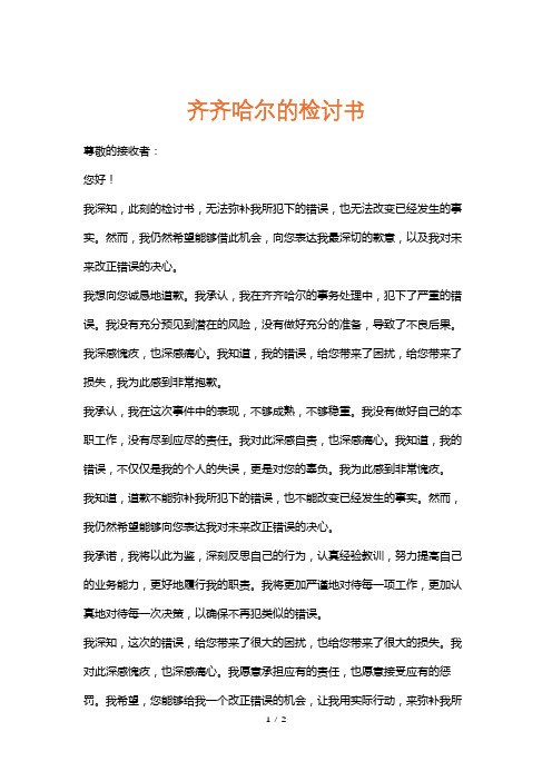 齐齐哈尔的检讨书