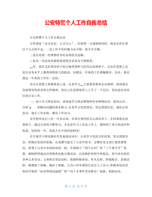 公安特警个人工作自我总结