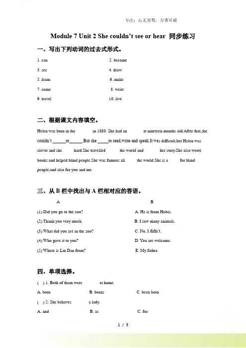 外研版小学英语(一年级起点)六年级下册Module 7 Unit 2 She couldn‘t se