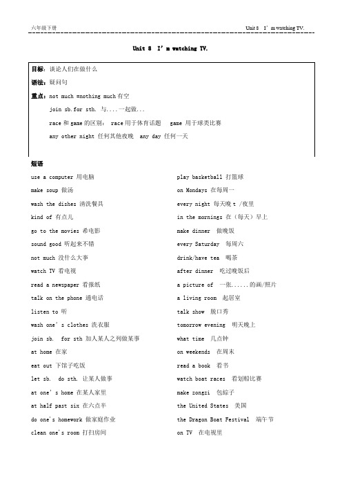 (完整版)鲁教版六年级下册Unit8I’mwatchingTV.