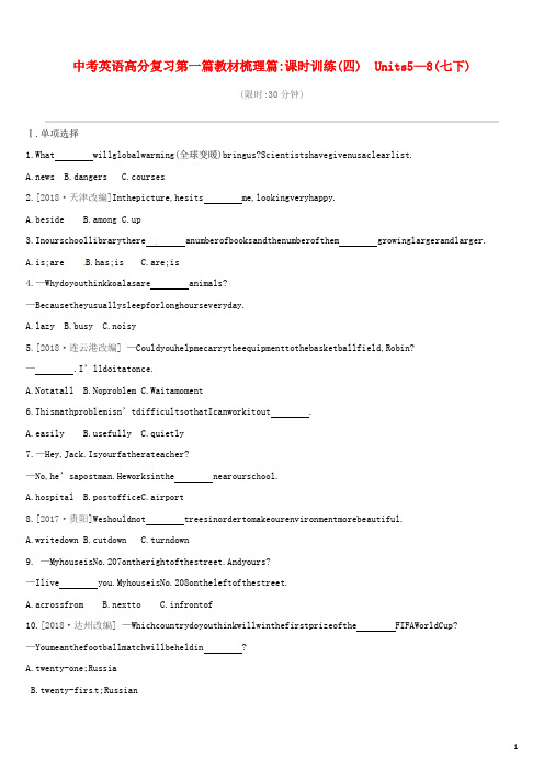 中考英语高分复习第一篇教材梳理篇课时训练04Units5_8七下习题(含参考答案)