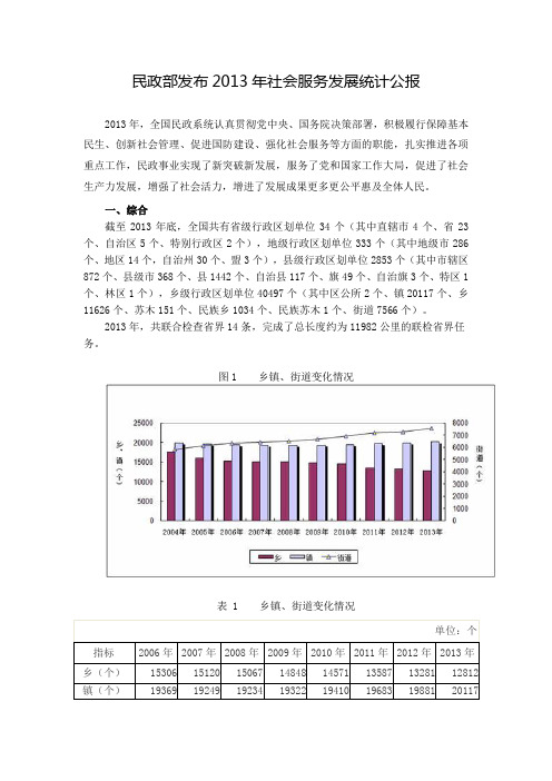 民政部发布2013年社会服务发展统计公报