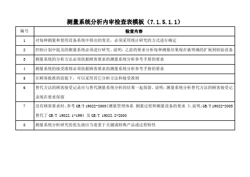 测量系统分析内审检查表模板