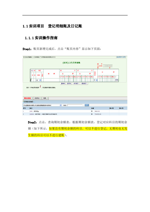 实训项目：登明细账帐和日记账