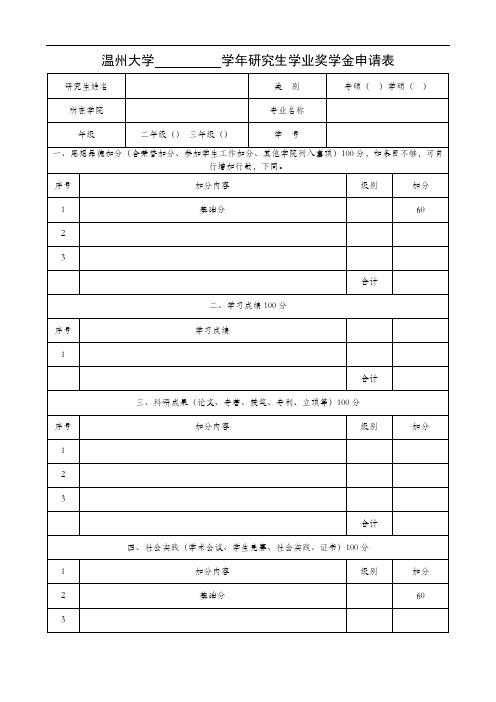 温州大学学年研究生学业奖学金申请表