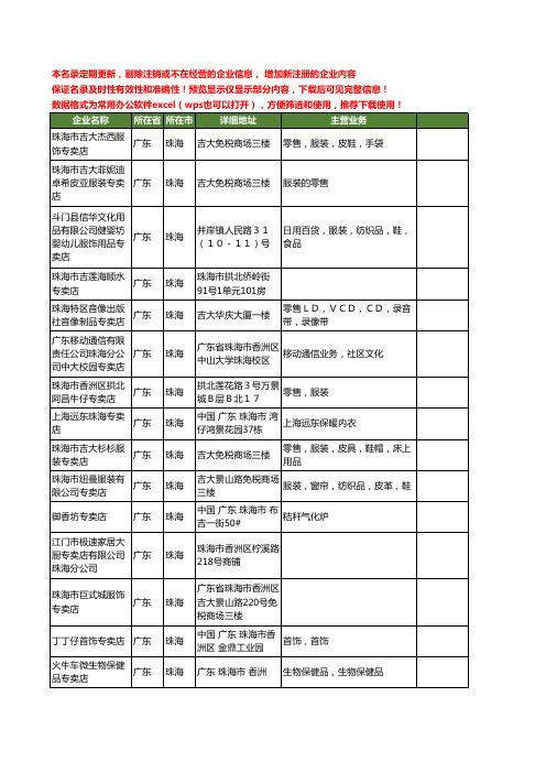 新版广东省珠海专卖店工商企业公司商家名录名单联系方式大全192家