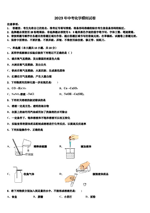 广东省深圳市福田区耀华实验校2023届中考押题化学预测卷含解析