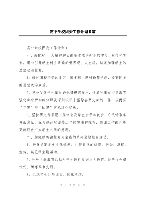 高中学校团委工作计划5篇