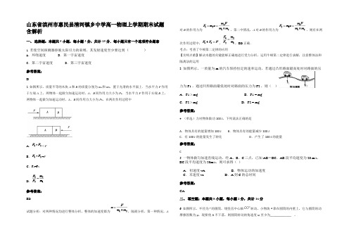 山东省滨州市惠民县清河镇乡中学高一物理上学期期末试题带解析