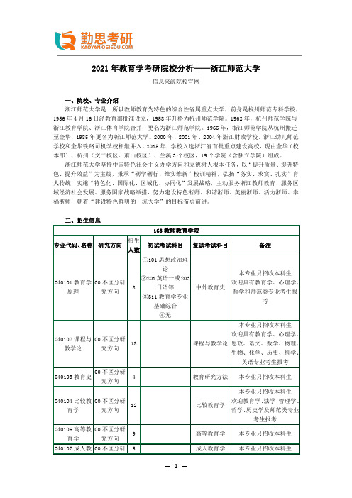 2021年教育学考研院校分析——浙江师范大学