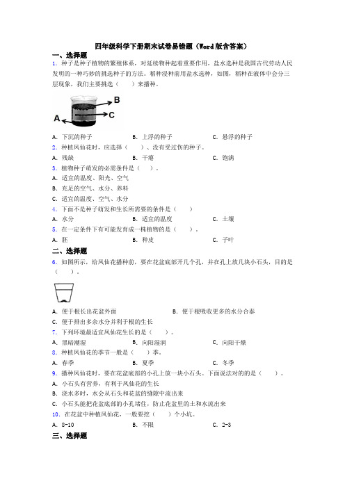 四年级科学下册期末试卷易错题(Word版含答案)