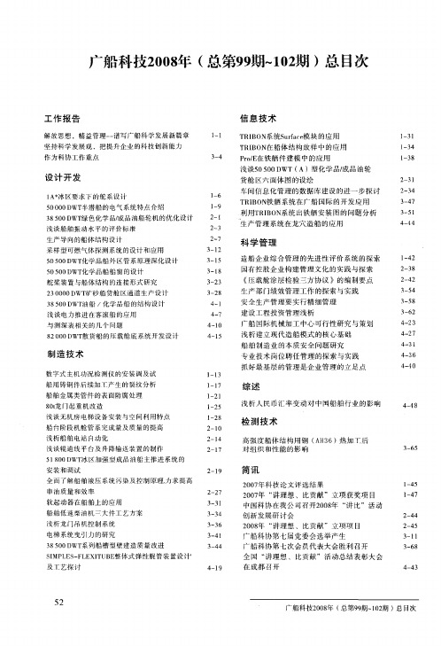 广船科技2008年(总第99期～102期)总目次