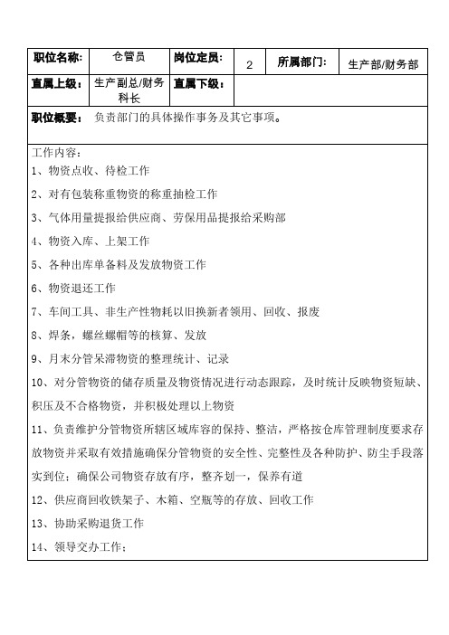 仓管员岗位职责