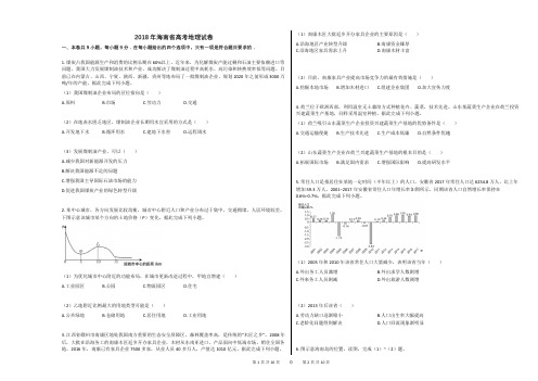 2018年海南省高考地理试卷