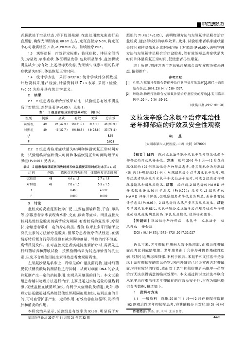 文拉法辛联合米氮平治疗难治性老年抑郁症的疗效及安全性观察