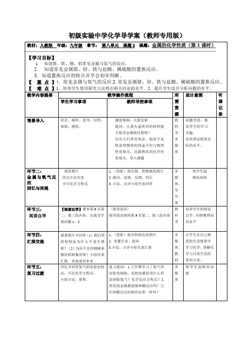 九年级化学下《第八单元 金属和金属材料 课题2 金属的化学性质》教案_9