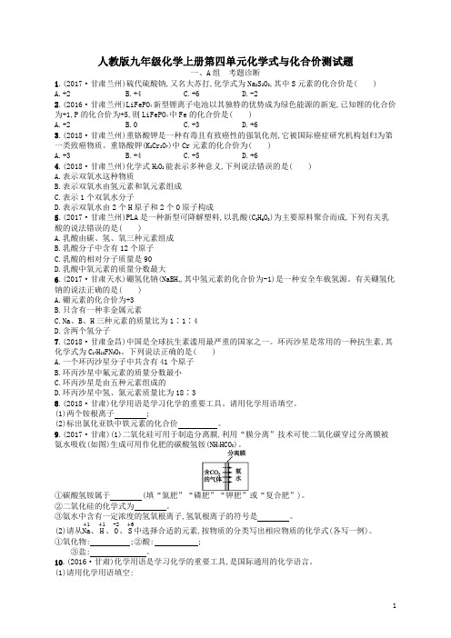 人教版九年级化学上册第四单元化学式与化合价测试题