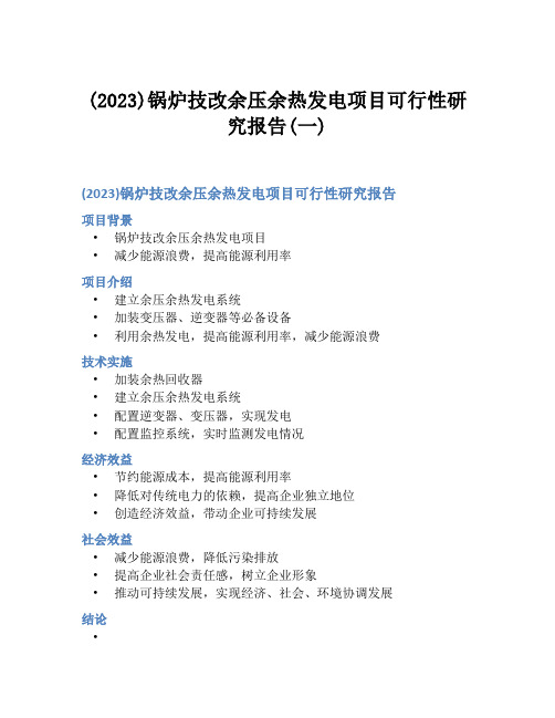 (2023)锅炉技改余压余热发电项目可行性研究报告(一)