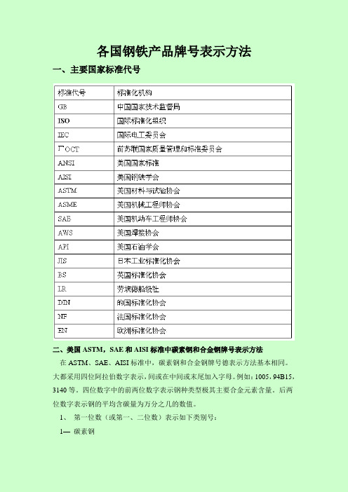 钢铁产品牌号表示方法 美国和日本