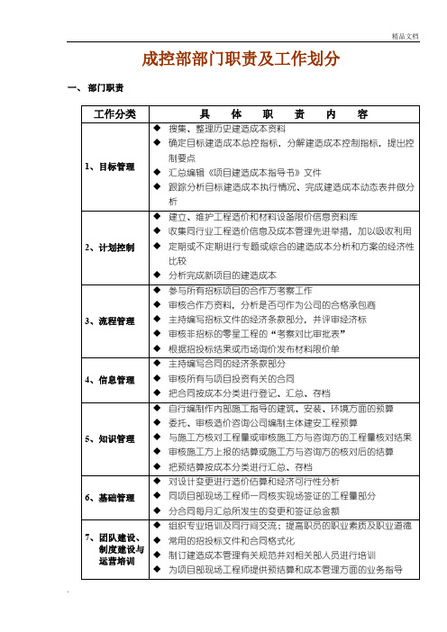 成控部部门及岗位职责