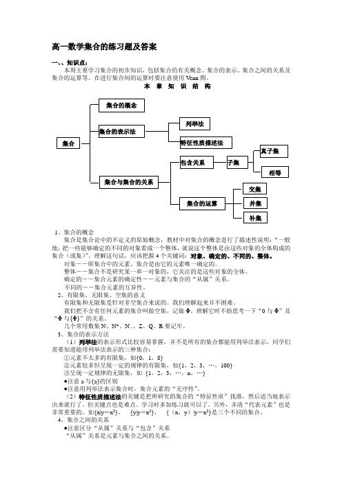 高一数学集合练习题及答案