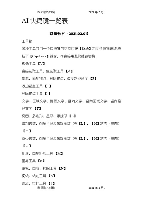 AI Adobe Illustrator快捷键一览表-ai 快捷键之欧阳歌谷创编