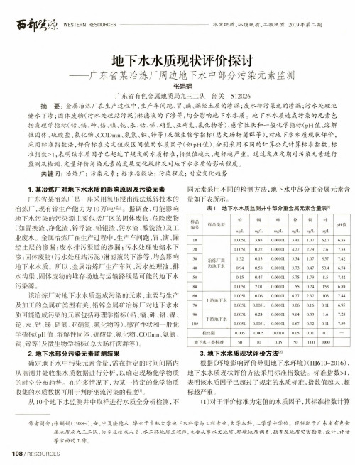 地下水水质现状评价探讨——广东省某冶炼厂周边地下水中部分污染元素监测