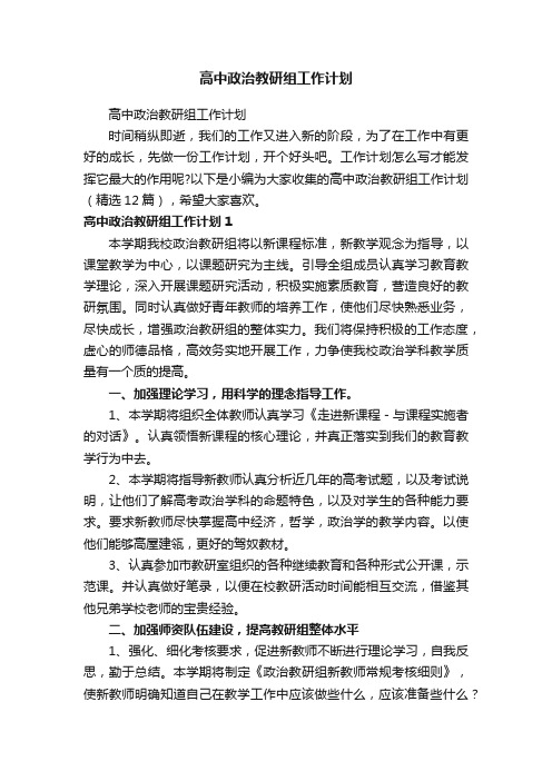 高中政治教研组工作计划（精选12篇）