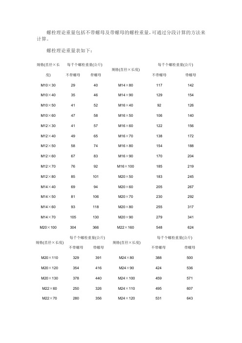 螺栓理论重量表