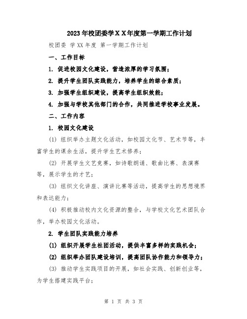 2023年校团委学XX年度第一学期工作计划