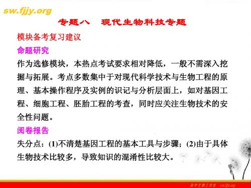 《金牌学案》2012届高考生物二轮专题复习课件:知识专题8学案16 基因工程和细胞工程