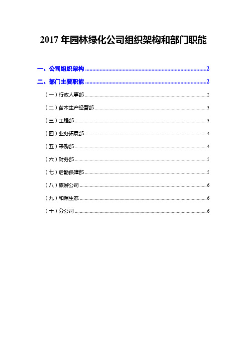 2017年园林绿化公司组织架构和部门职能