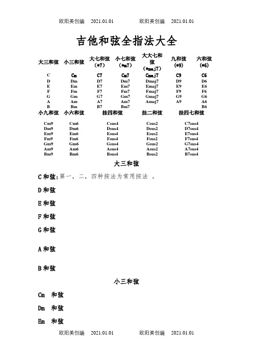 吉他和弦全指法大全之欧阳美创编