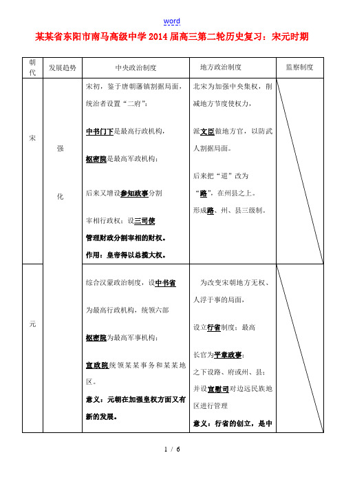 浙江省东阳市南马高级中学2014届高三历史第二轮复习 宋元时期