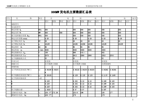 300WM发电机技术数据汇总表