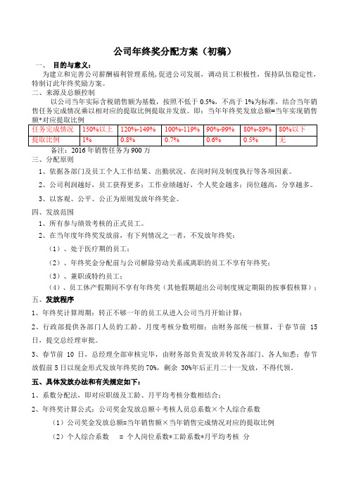 公司年终奖分配方案