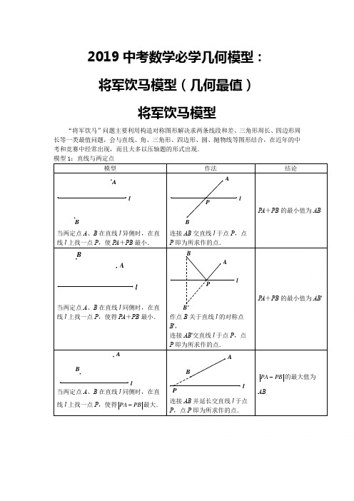 中考数学必学几何模型：将军饮马模型(几何最值)含答案解析