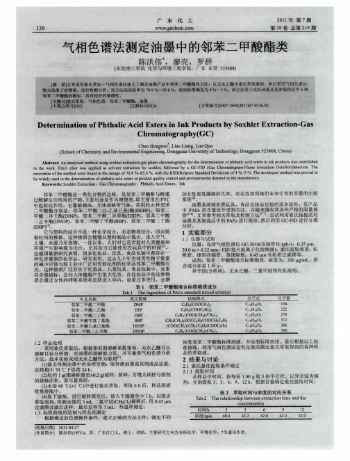 气相色谱法测定油墨中的邻苯二甲酸酯类