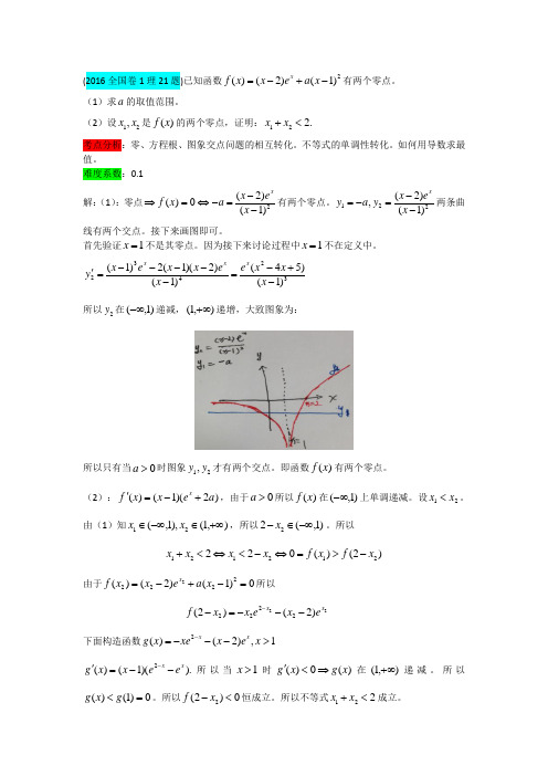 2016全国高考数学卷理科1压轴题第21题分析