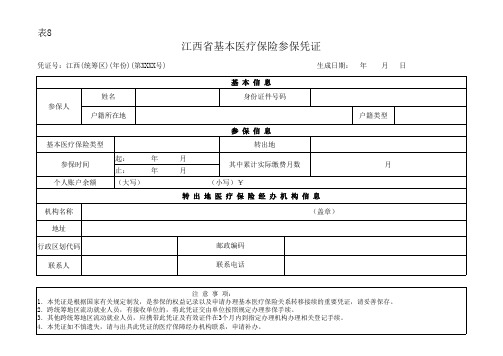 江西省基本医疗保险参保凭证