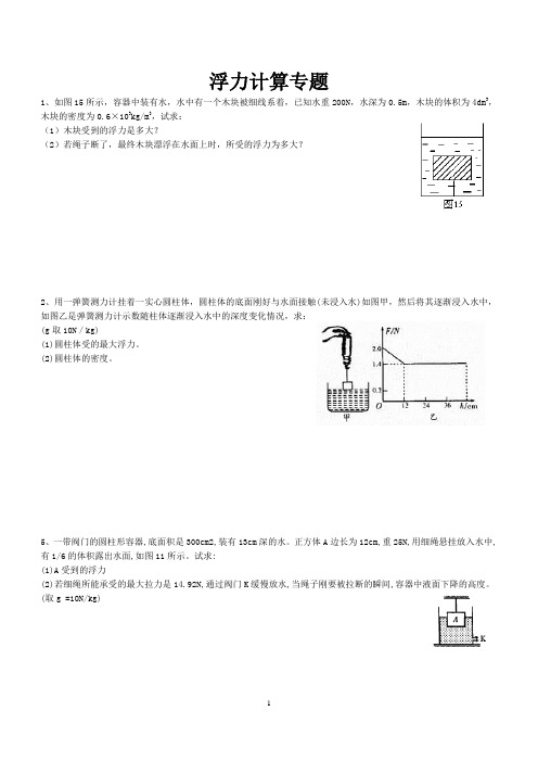 经典物理浮力计算题(含答案)