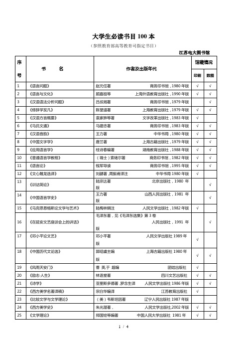 大学生必读书目100本