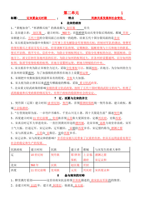 部编七年级历史下册第二单元复习考点