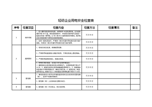 轻纺企业用电安全检查表