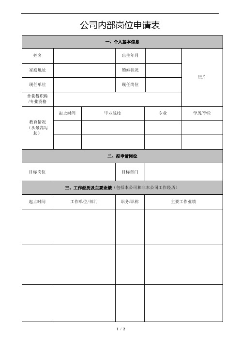 公司内部岗位申请表