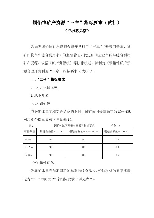 铜铅锌矿产资源“三率”指标要求(试行)